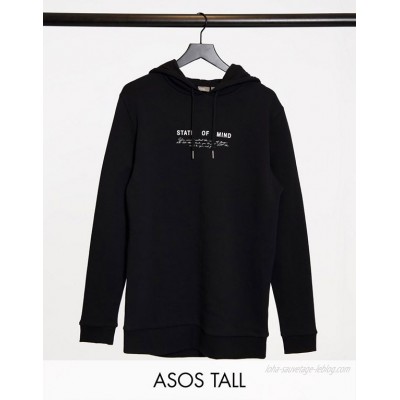  DESIGN Tall oversized hoodie with text chest print in black  