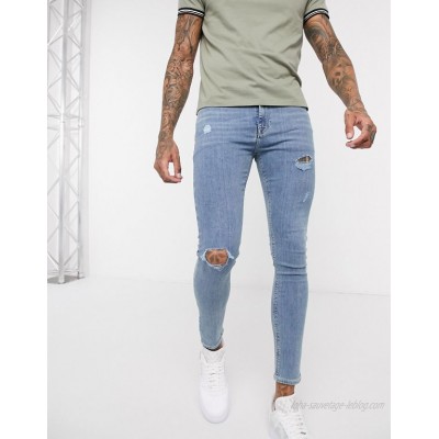  DESIGN spray on jeans in power stretch denim in light wash blue with abrasions  