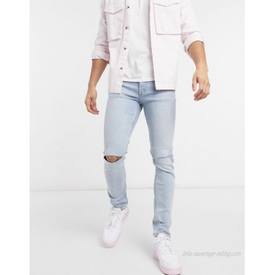 Topman organic cotton stretch skinny jeans with knee rips in bleach wash  