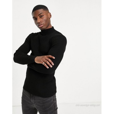  DESIGN muscle fit ribbed turtleneck sweater in black  