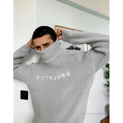 Sixth June high neck chest logo sweater in gray  
