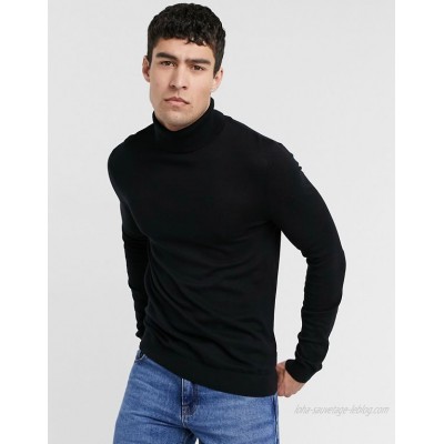 Topman long sleeve roll neck sweater in black  