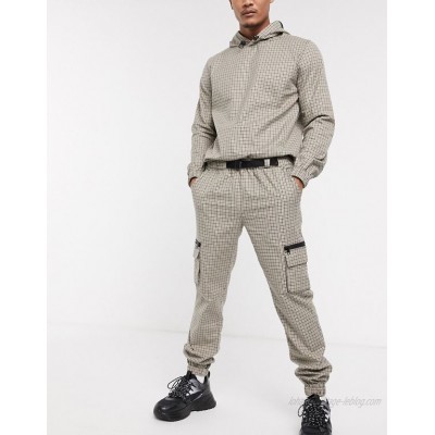  DESIGN two-piece slim utility pants in check with cargo pockets  