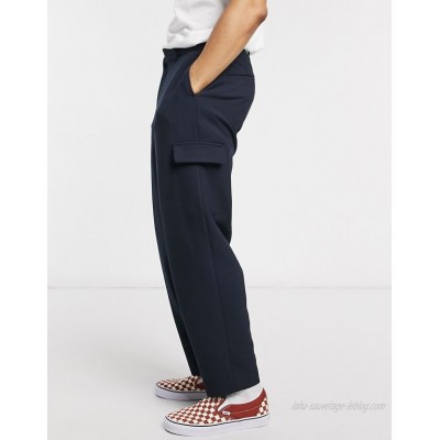  DESIGN drop crotch tapered crop smart pants in cross hatch with cargo pocket in navy  