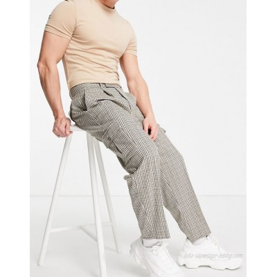  DESIGN oversized tapered cargo smart pant in beige check  