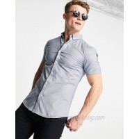 New Look short sleeve muscle fit oxford in gray  