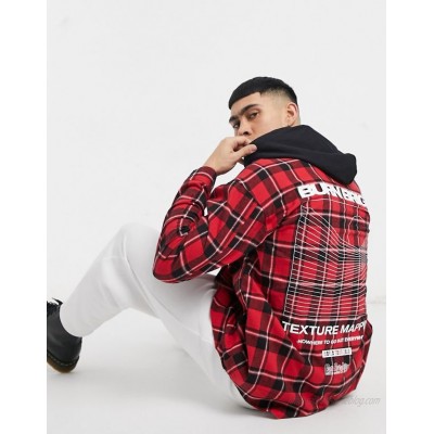 Pull&Bear overshirt with jersey hood in red plaid  