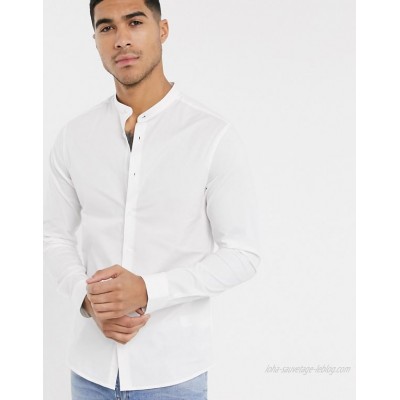 DESIGN skinny fit shirt with band collar in white  