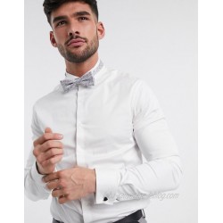  DESIGN slim fit sateen shirt with wing collar in white  