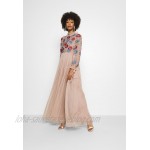 Maya Deluxe EMBROIDERED FLORAL MAXI DRESS WITH BISHOP SLEEVES Occasion wear taupe blush/taupe