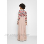 Maya Deluxe EMBROIDERED FLORAL MAXI DRESS WITH BISHOP SLEEVES Occasion wear taupe blush/taupe