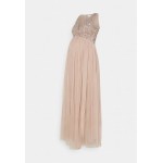 Maya Deluxe Maternity WRAP BODICE SLEEVELESS SEQUIN MAXI Occasion wear taupe blush/taupe
